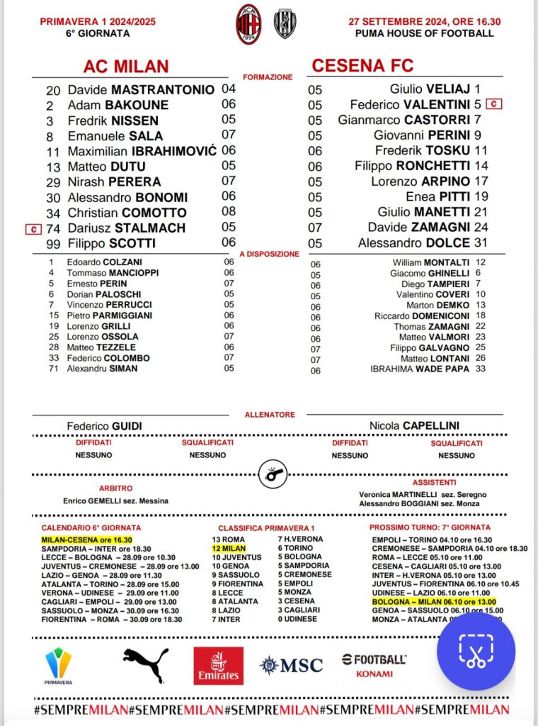 MILAN CESENA PRIMAVERA