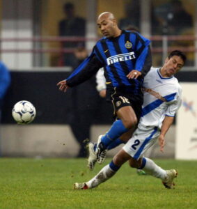 Stephane Dalmat of Inter Milan and Gilberto Martinez of Brescia in action
