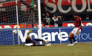 Rivaldo of AC Milan scores