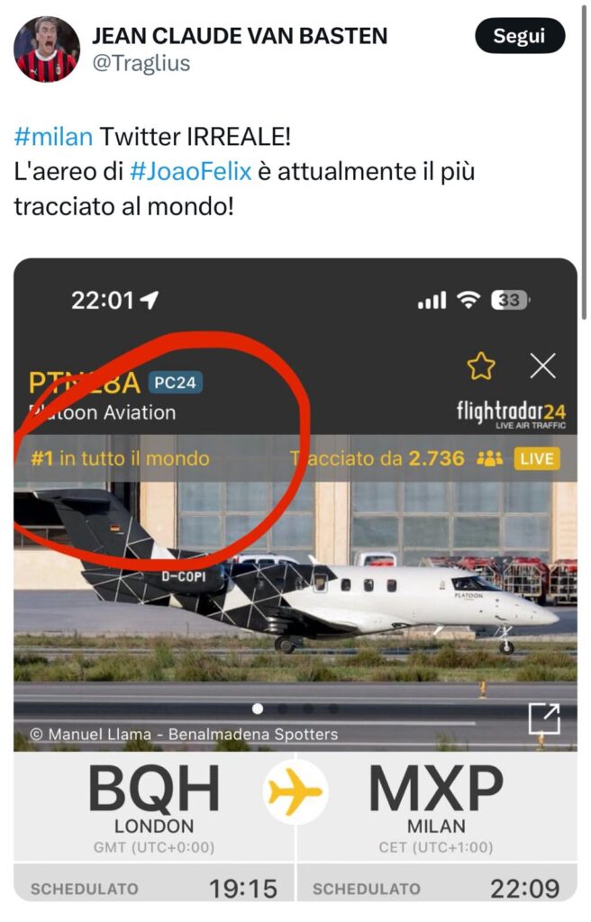 Joao Felix-volo-social-flight tracking