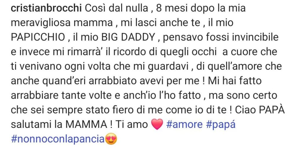 Brocchi saluto papà IG
