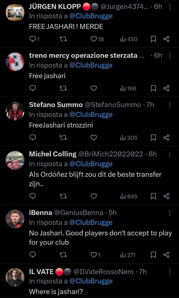 Commenti Jashari su X