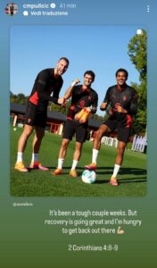 Chris Pulisic e il recupero che "va alla grande": possibile rientro fra Roma e Parma