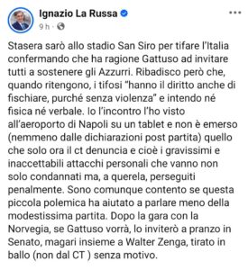 La Russa invita Gattuso in Senato: e nella sua verve interista allarga il pranzo a Zenga