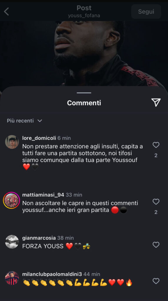 fofana-post-social-like-insulti-commenti-messaggi-odio-post-milan-roma-news-ultima-ora