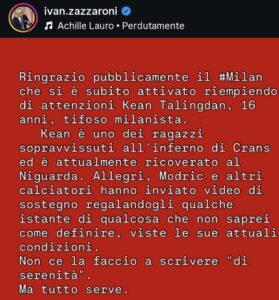 kean-talingdan-tifoso-milan-ospedale-niguarda-crans-montana